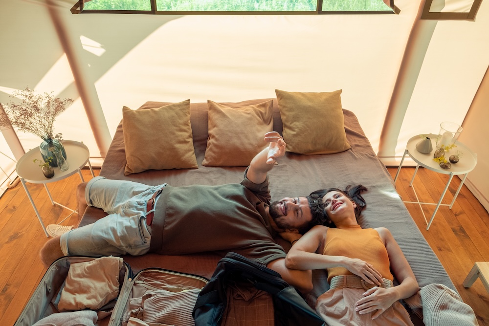 couple having fun during summer in an airbnb property in devon